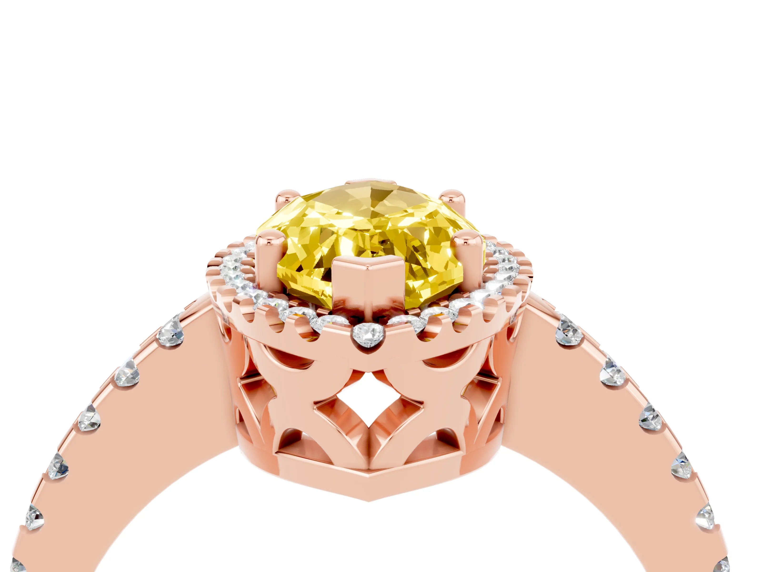 Rose gold Marquise Cut Yellow Sapphire Halo Engagement Ring with Pavé Band and Prong Setting_16