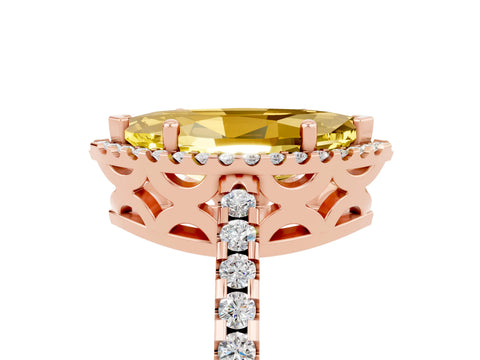 Rose gold Marquise Cut Yellow Sapphire Halo Engagement Ring with Pavé Band and Prong Setting_17