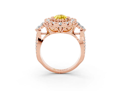 Rose gold Marquise Cut Yellow Sapphire Halo Ring with Pavé Band and Four-Prong Setting_15