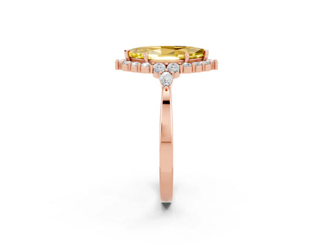 Rose gold Marquise Cut Yellow Sapphire Halo Ring with Pear Side Stones and Prong Setting_38