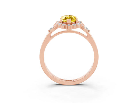 Rose gold Marquise Cut Yellow Sapphire Halo Ring with Pear Side Stones and Prong Setting_39