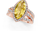 Rose gold Marquise Cut Yellow Sapphire Halo Ring with Round Split Shank and Prong Setting_65
