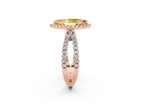 Rose gold Marquise Cut Yellow Sapphire Halo Ring with Split Shank Pavé Band and Prong Setting_14