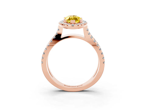 Rose gold Marquise Cut Yellow Sapphire Halo Ring with Split Shank Pavé Band and Prong Setting_15
