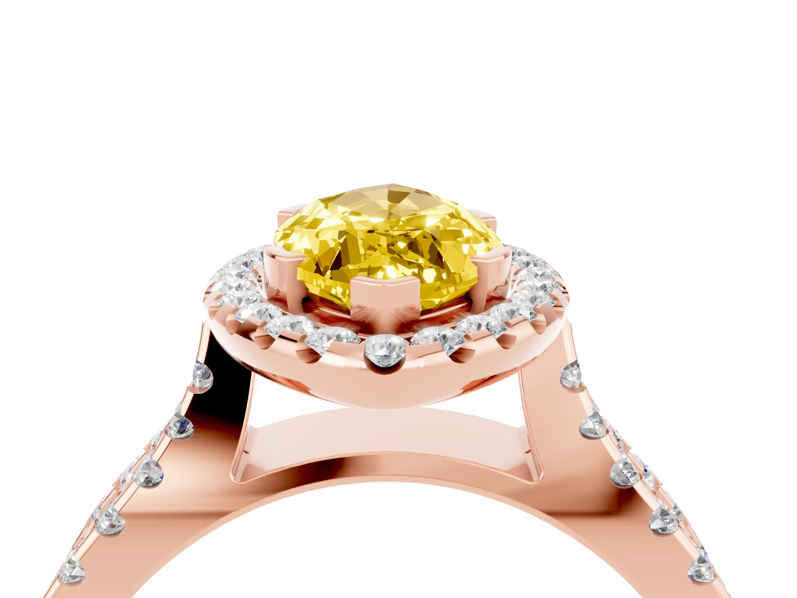 Rose gold Marquise Cut Yellow Sapphire Halo Ring with Split Shank Pavé Band and Prong Setting_16