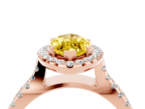 Rose gold Marquise Cut Yellow Sapphire Halo Ring with Split Shank Pavé Band and Prong Setting_16