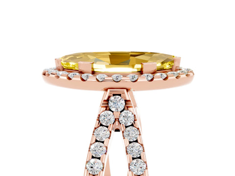 Rose gold Marquise Cut Yellow Sapphire Halo Ring with Split Shank Pavé Band and Prong Setting_17