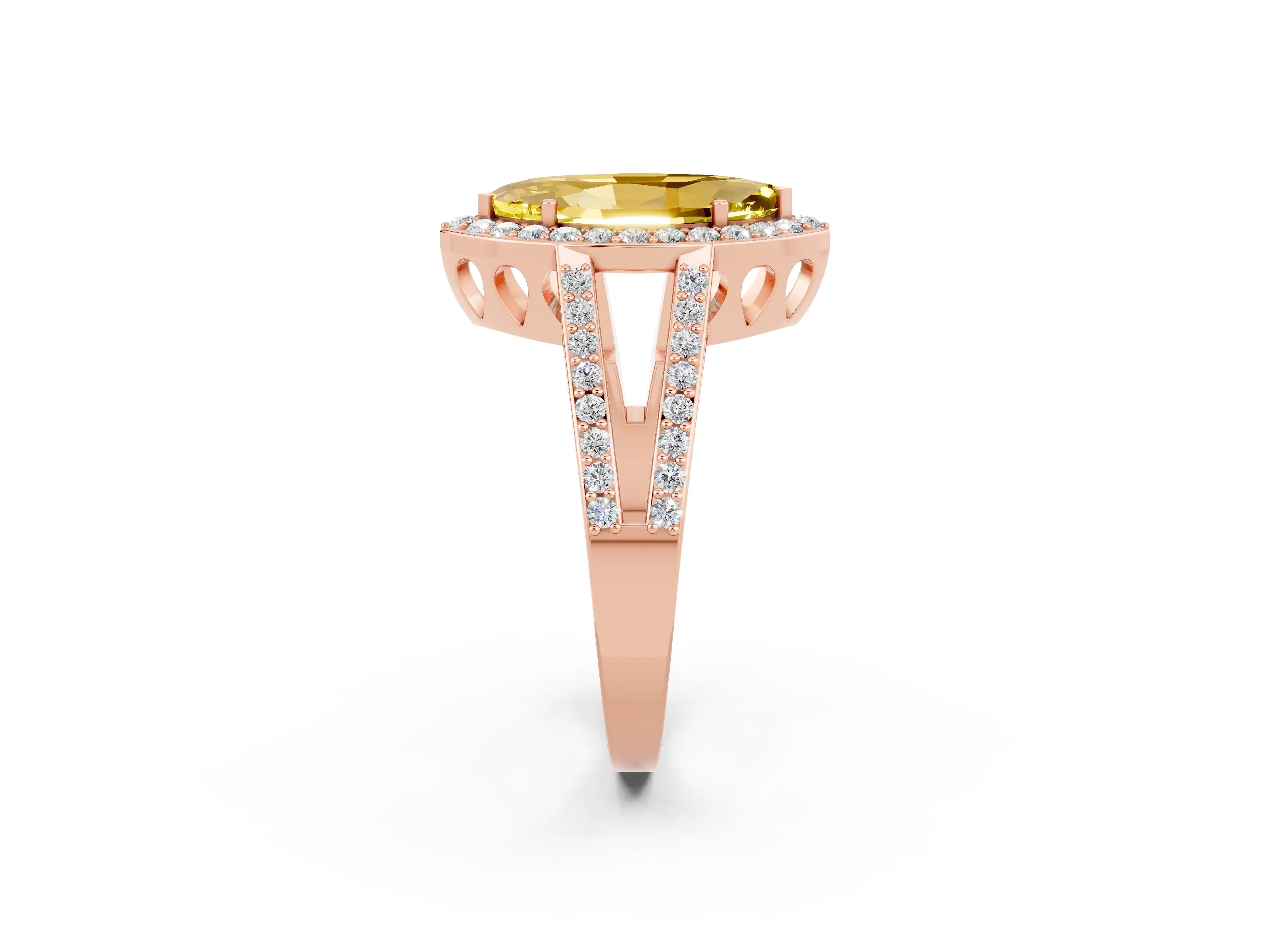 Rose gold Marquise Cut Yellow Sapphire Halo Ring with Split Shank U-Prong Band and Four-Prong Setting_2