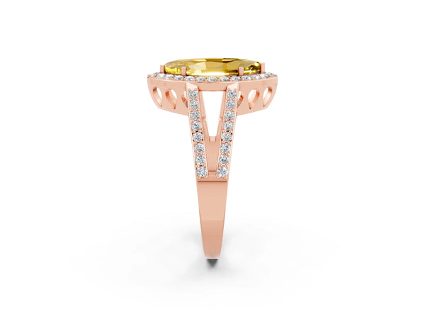 Rose gold Marquise Cut Yellow Sapphire Halo Ring with Split Shank U-Prong Band and Four-Prong Setting