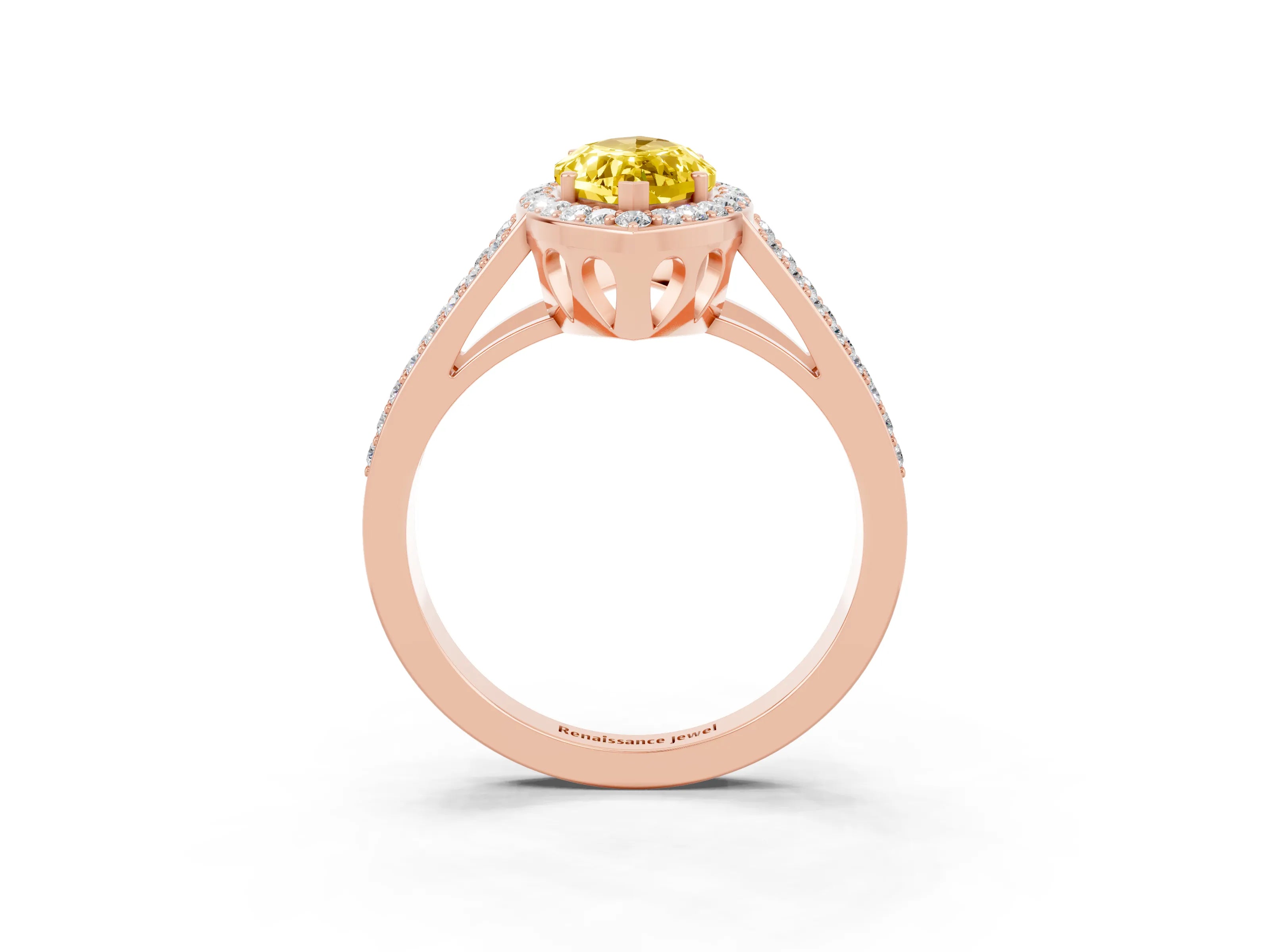 Rose gold Marquise Cut Yellow Sapphire Halo Ring with Split Shank U-Prong Band and Four-Prong Setting_3
