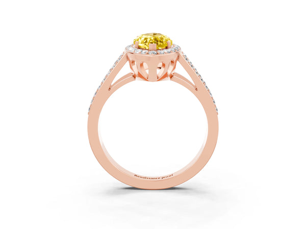 Rose gold Marquise Cut Yellow Sapphire Halo Ring with Split Shank U-Prong Band and Four-Prong Setting