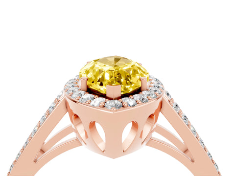 Rose gold Marquise Cut Yellow Sapphire Halo Ring with Split Shank U-Prong Band and Four-Prong Setting_4