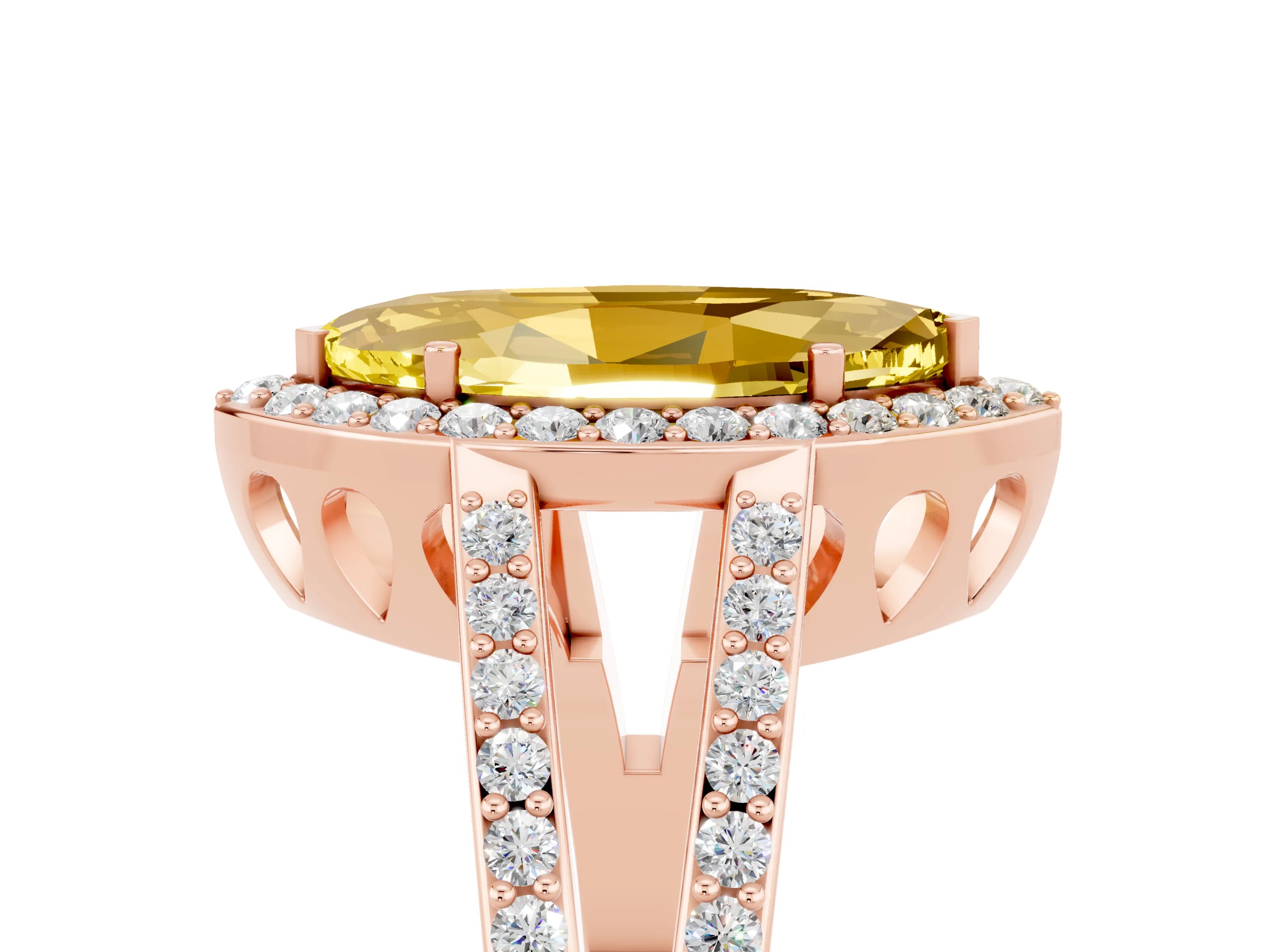 Rose gold Marquise Cut Yellow Sapphire Halo Ring with Split Shank U-Prong Band and Four-Prong Setting_5