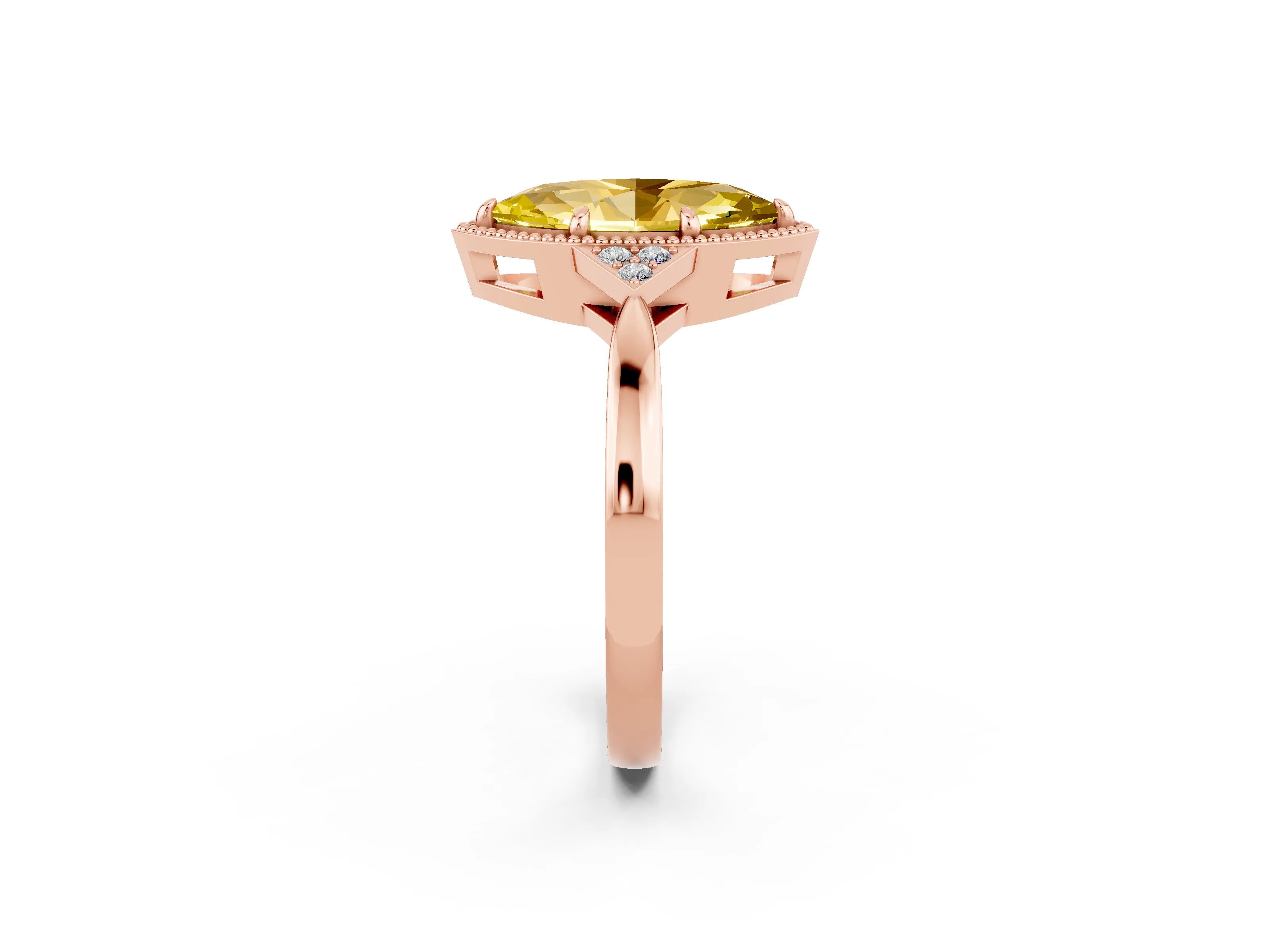 Rose gold Marquise Cut Yellow Sapphire Halo Ring with Tapered Band and Four-Prong Setting_2