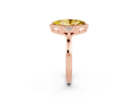 Rose gold Marquise Cut Yellow Sapphire Halo Ring with Tapered Band and Four-Prong Setting_2