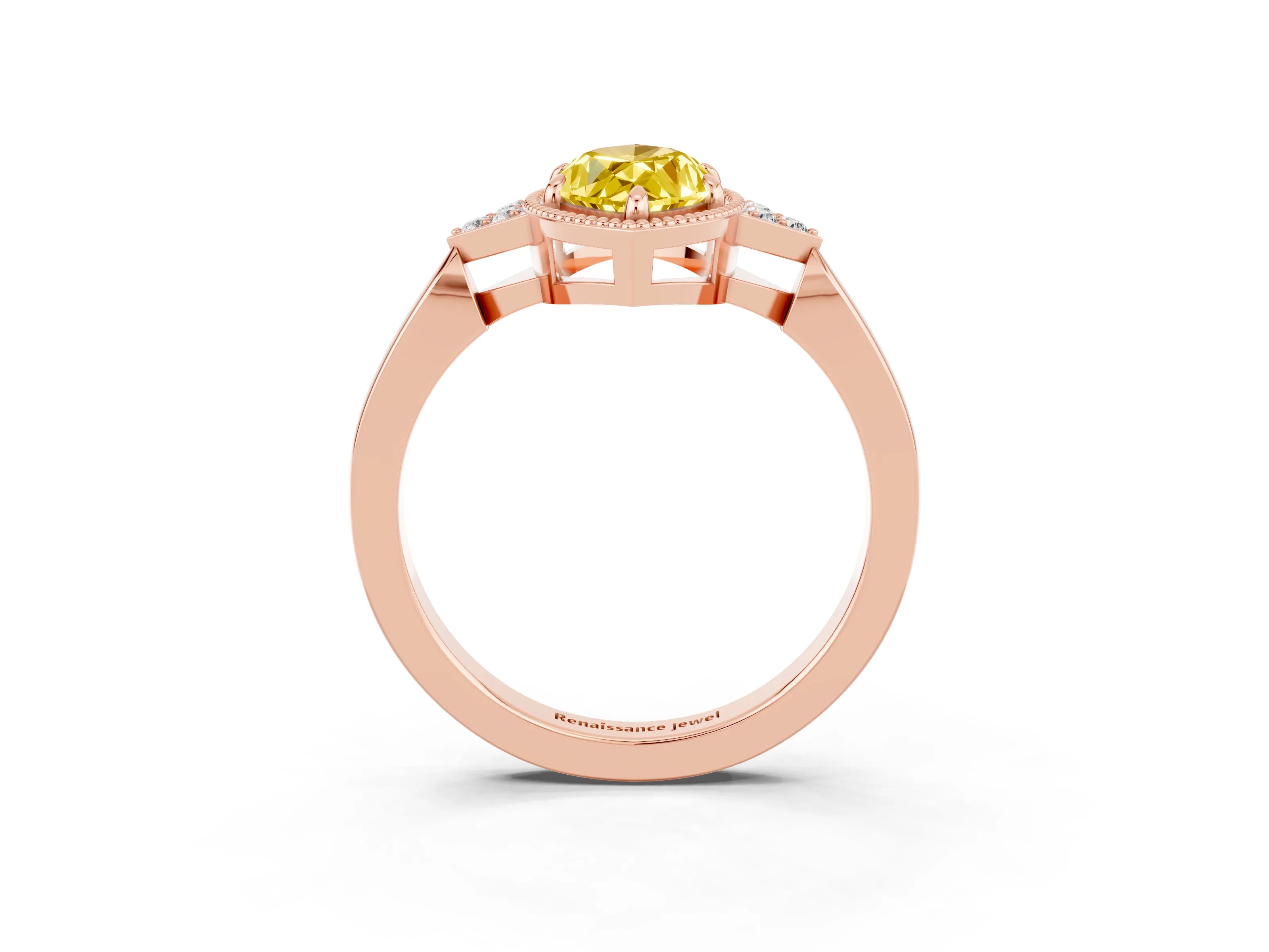 Rose gold Marquise Cut Yellow Sapphire Halo Ring with Tapered Band and Four-Prong Setting_3