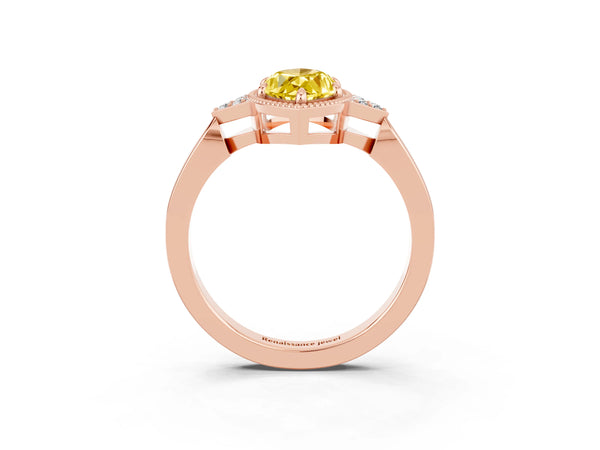 Rose gold Marquise Cut Yellow Sapphire Halo Ring with Tapered Band and Four-Prong Setting