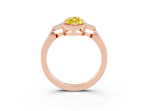 Rose gold Marquise Cut Yellow Sapphire Halo Ring with Tapered Band and Four-Prong Setting_3