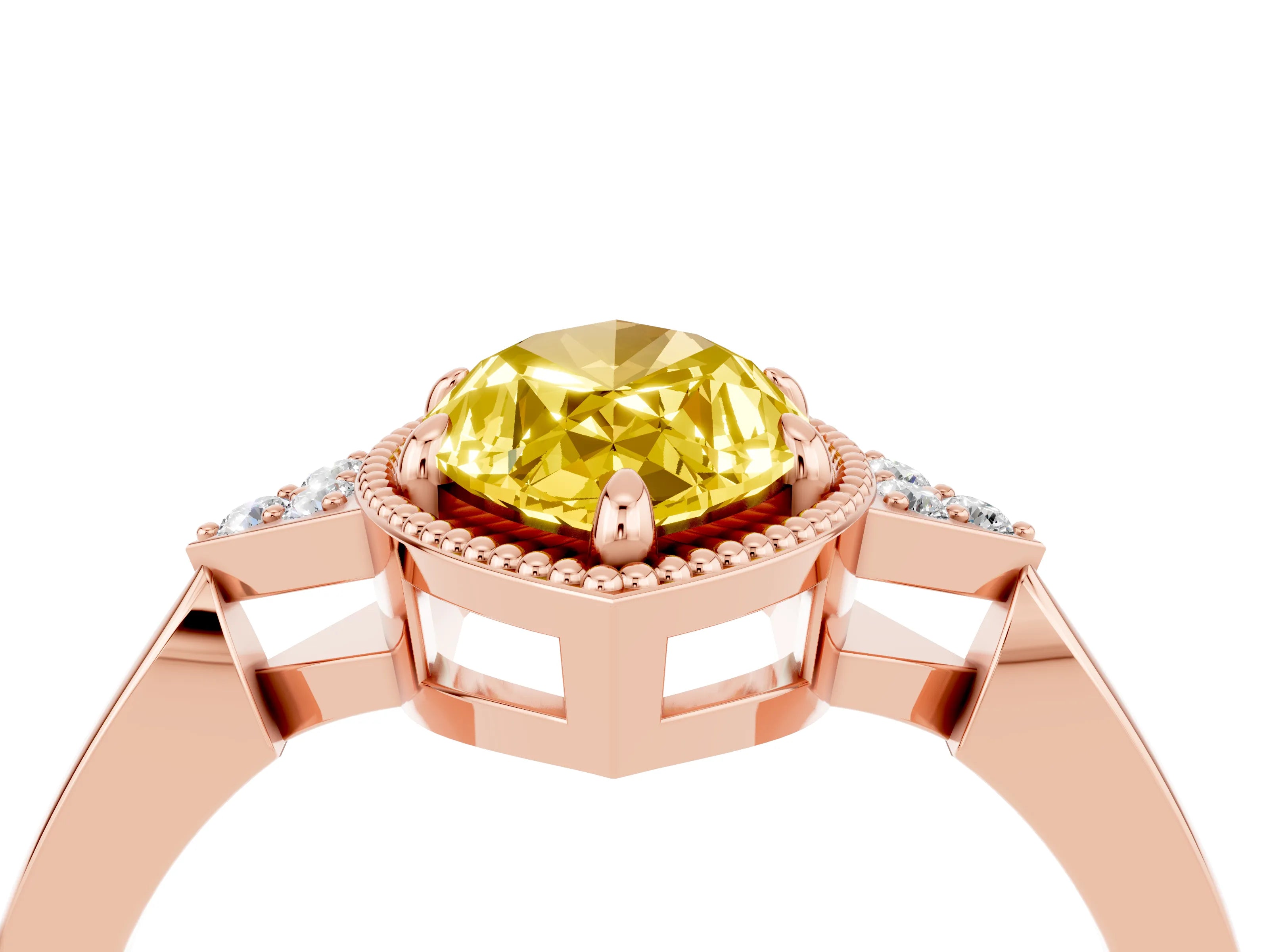 Rose gold Marquise Cut Yellow Sapphire Halo Ring with Tapered Band and Four-Prong Setting_4