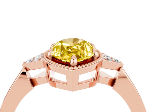 Rose gold Marquise Cut Yellow Sapphire Halo Ring with Tapered Band and Four-Prong Setting_4