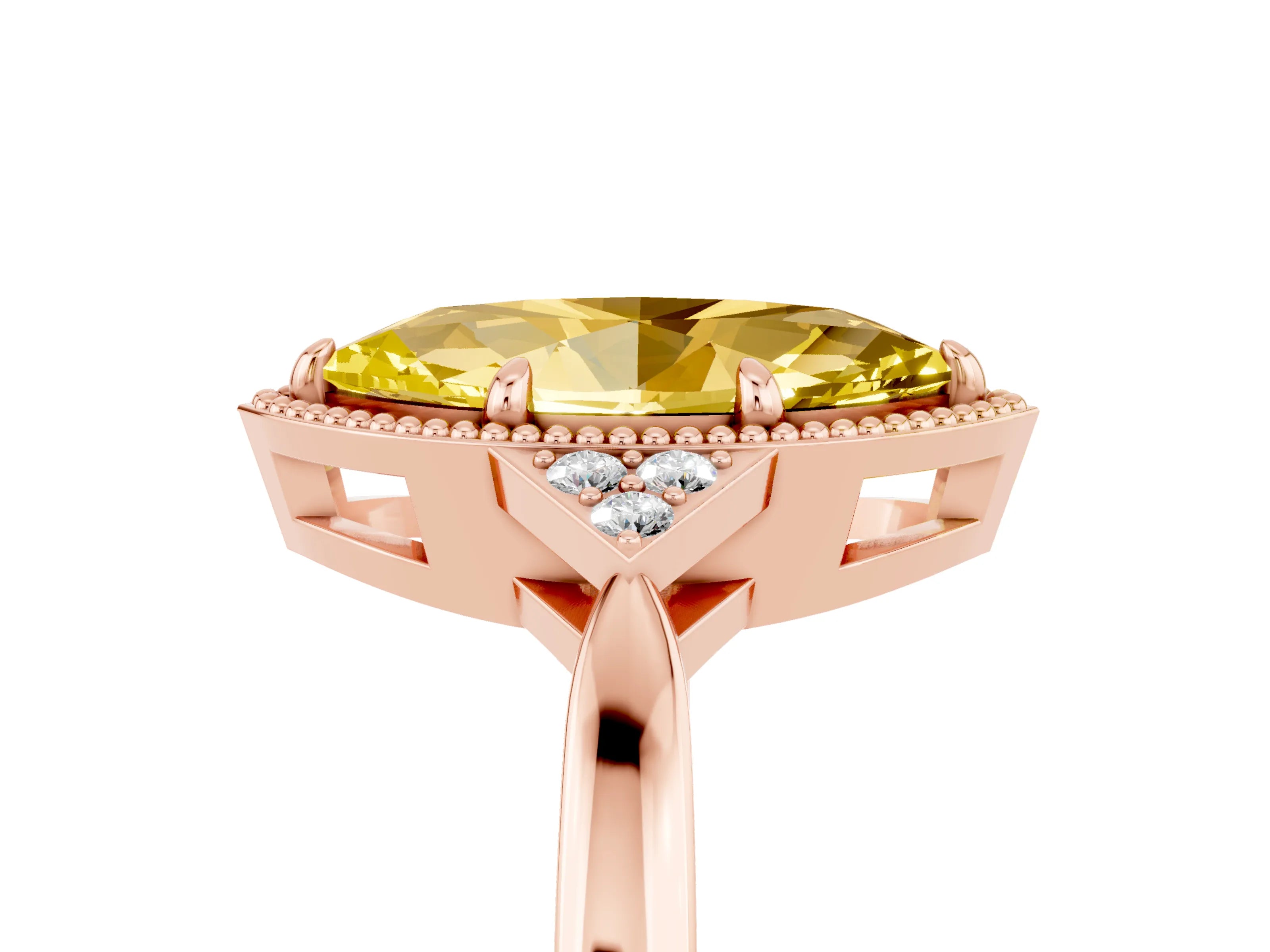 Rose gold Marquise Cut Yellow Sapphire Halo Ring with Tapered Band and Four-Prong Setting_5
