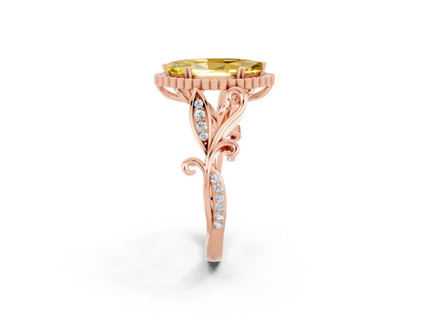 Rose gold Marquise Cut Yellow Sapphire Halo Ring with Vintage Split Shank and Four-Prong Setting_2