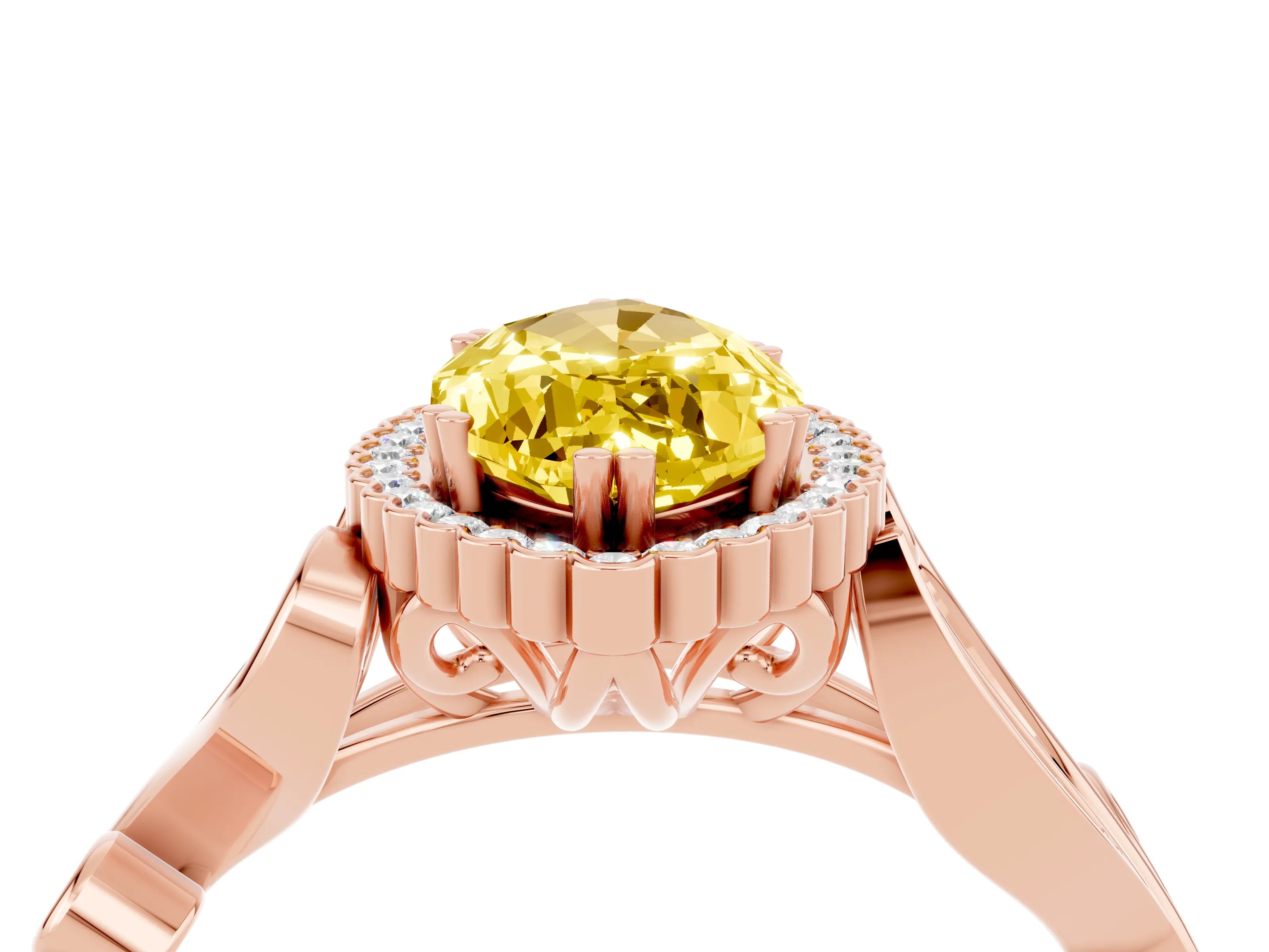 Rose gold Marquise Cut Yellow Sapphire Halo Ring with Vintage Split Shank and Four-Prong Setting_4
