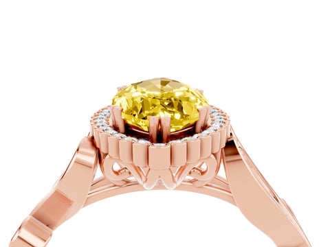 Rose gold Marquise Cut Yellow Sapphire Halo Ring with Vintage Split Shank and Four-Prong Setting_4