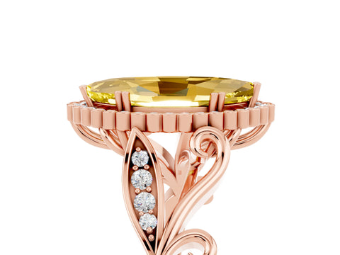 Rose gold Marquise Cut Yellow Sapphire Halo Ring with Vintage Split Shank and Four-Prong Setting_5