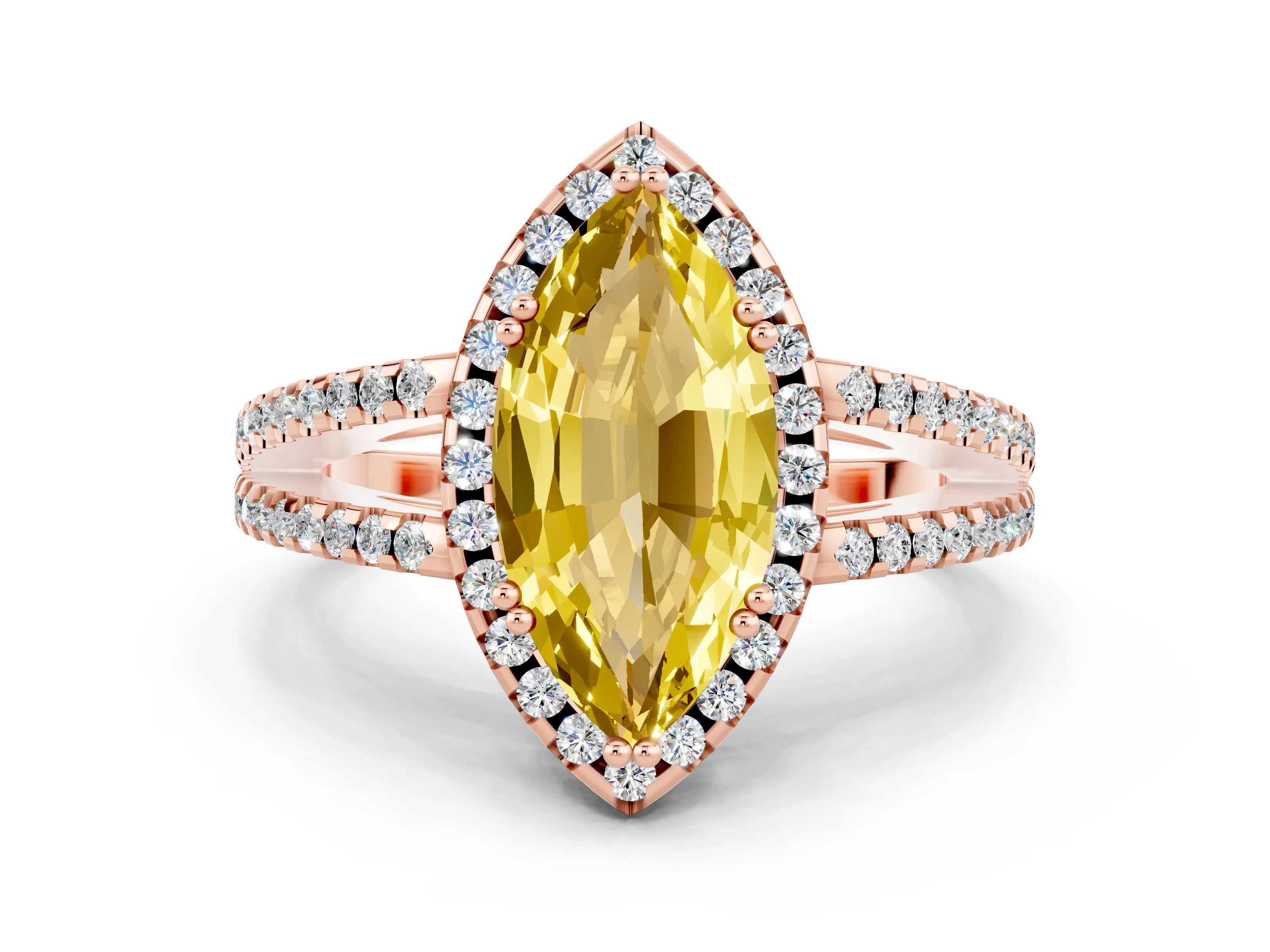 Rose gold Marquise Cut Yellow Sapphire Halo Split Shank Engagement Ring_12