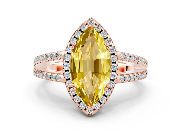 Rose gold Marquise Cut Yellow Sapphire Halo Split Shank Engagement Ring
