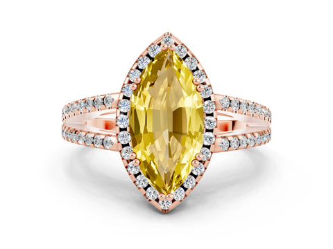 Rose gold Marquise Cut Yellow Sapphire Halo Split Shank Engagement Ring_12