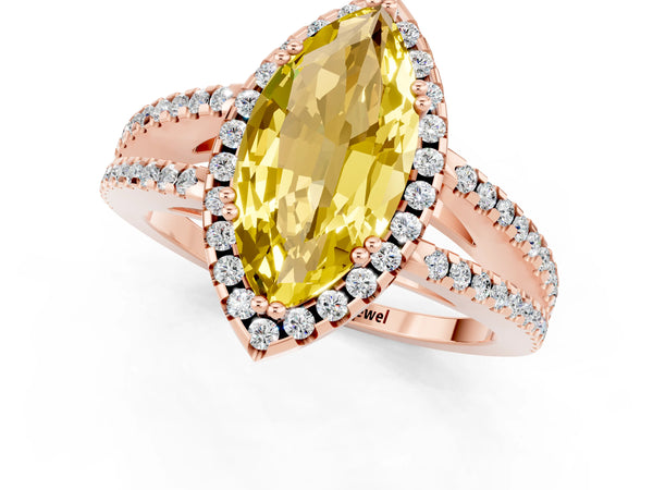 Rose gold Marquise Cut Yellow Sapphire Halo Split Shank Engagement Ring