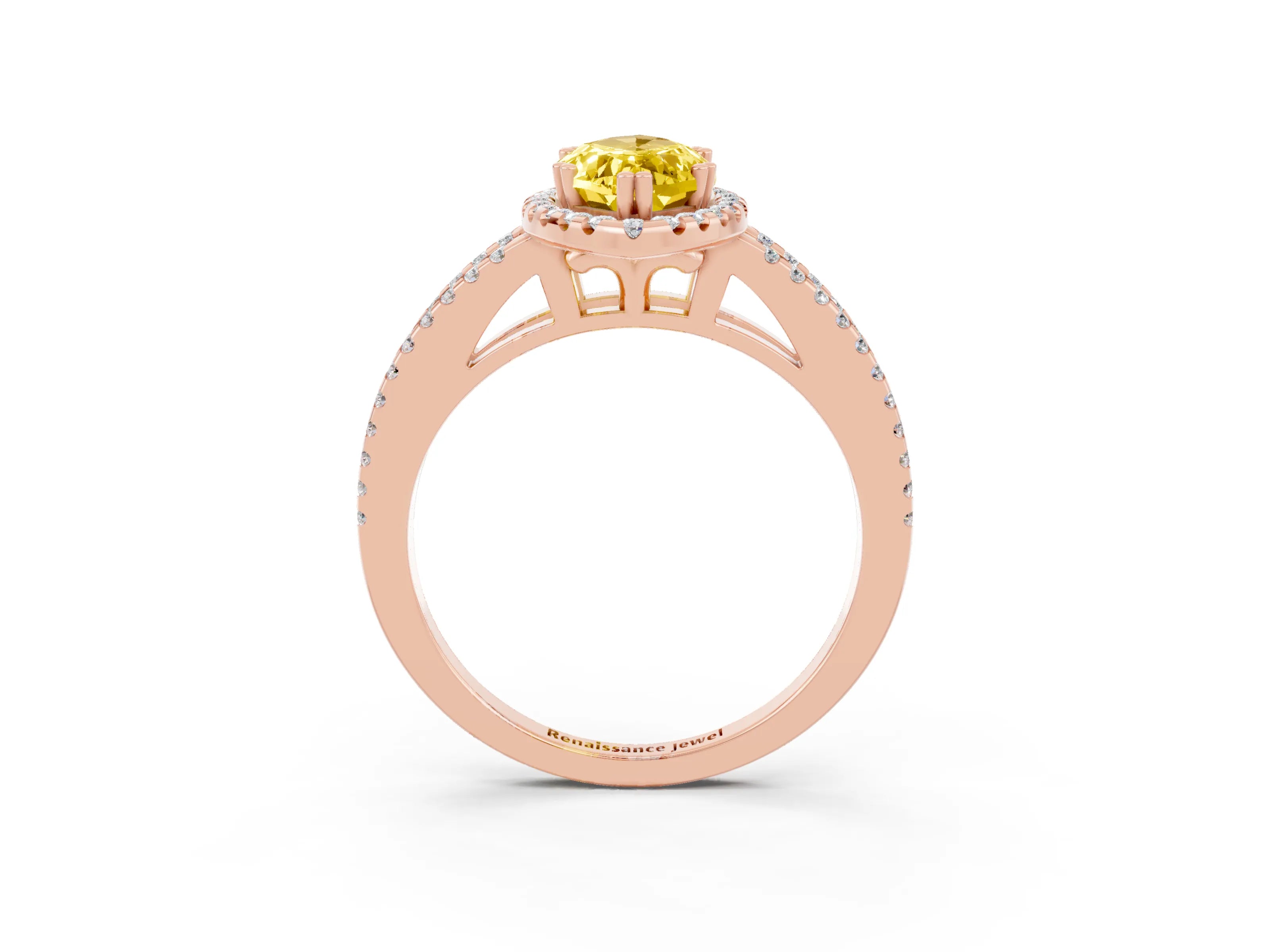 Rose gold Marquise Cut Yellow Sapphire Halo Split Shank Engagement Ring_15