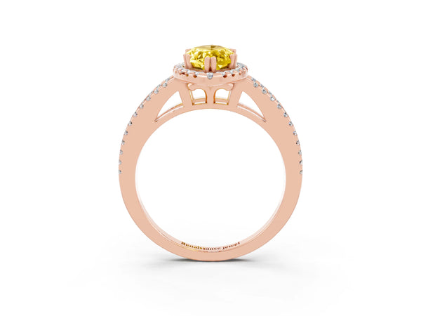 Rose gold Marquise Cut Yellow Sapphire Halo Split Shank Engagement Ring