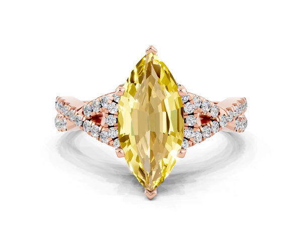 Rose gold Marquise Cut Yellow Sapphire  Halo Twist Band Solitaire Prong Setting Ring