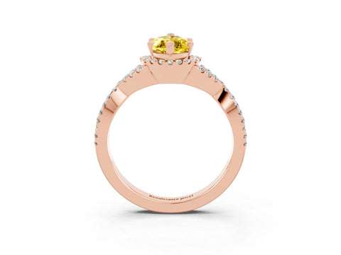 Rose gold Marquise Cut Yellow Sapphire Halo Twist Band Solitaire Prong Setting Ring_27