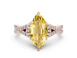 Rose gold Marquise Cut Yellow Sapphire  Halo Twist Band Solitaire Prong Setting Ring_42
