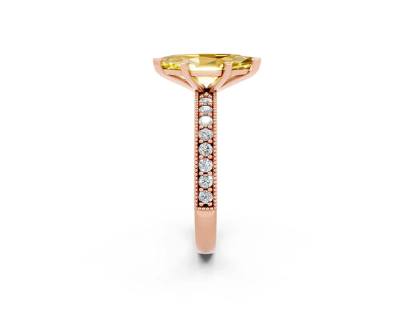 Rose gold Marquise Cut Yellow Sapphire Milgrain Pavé Engagement Ring with Four-Prong Setting