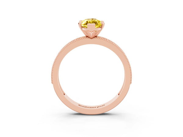 Rose gold Marquise Cut Yellow Sapphire Milgrain Pavé Engagement Ring with Four-Prong Setting