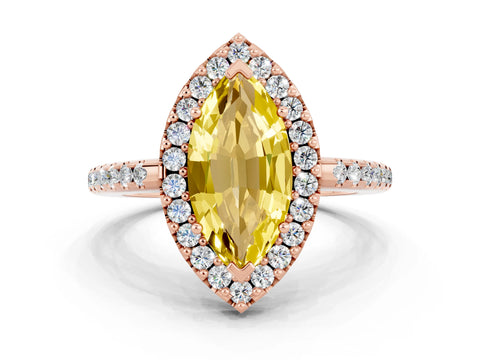 Rose gold Marquise Cut Yellow Sapphire Pavé Halo Ring with Four-Prong Setting_12