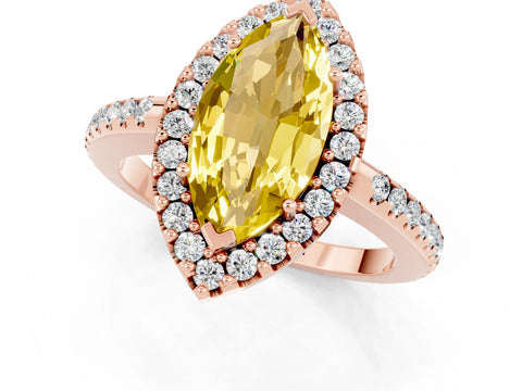 Rose gold Marquise Cut Yellow Sapphire Pavé Halo Ring with Four-Prong Setting_13