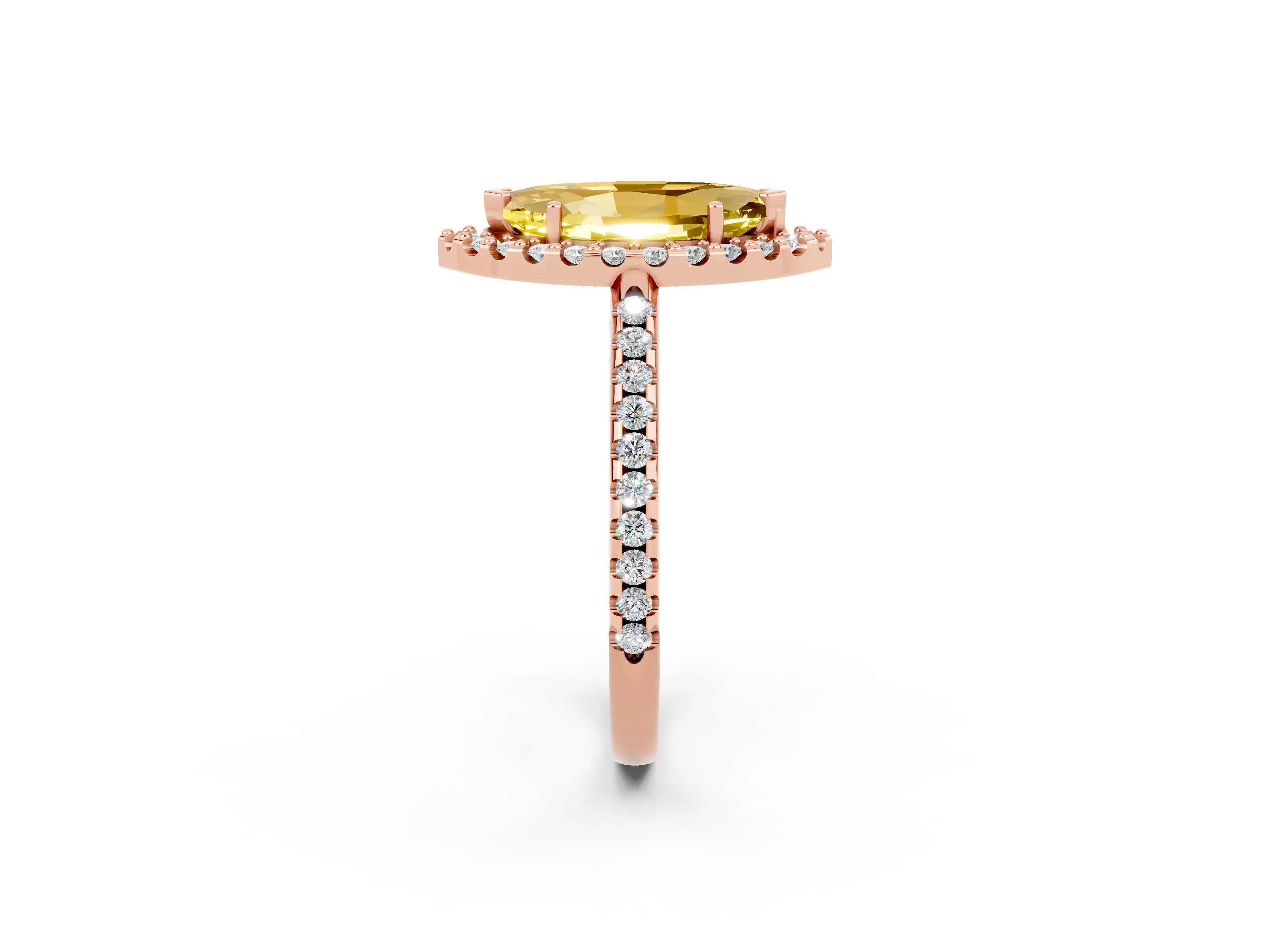 Rose gold Marquise Cut Yellow Sapphire Pavé Halo Ring with Four-Prong Setting_14