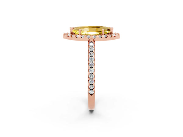 Rose gold Marquise Cut Yellow Sapphire Pavé Halo Ring with Four-Prong Setting