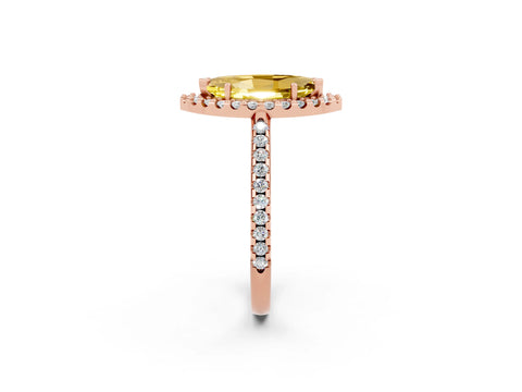 Rose gold Marquise Cut Yellow Sapphire Pavé Halo Ring with Four-Prong Setting_14