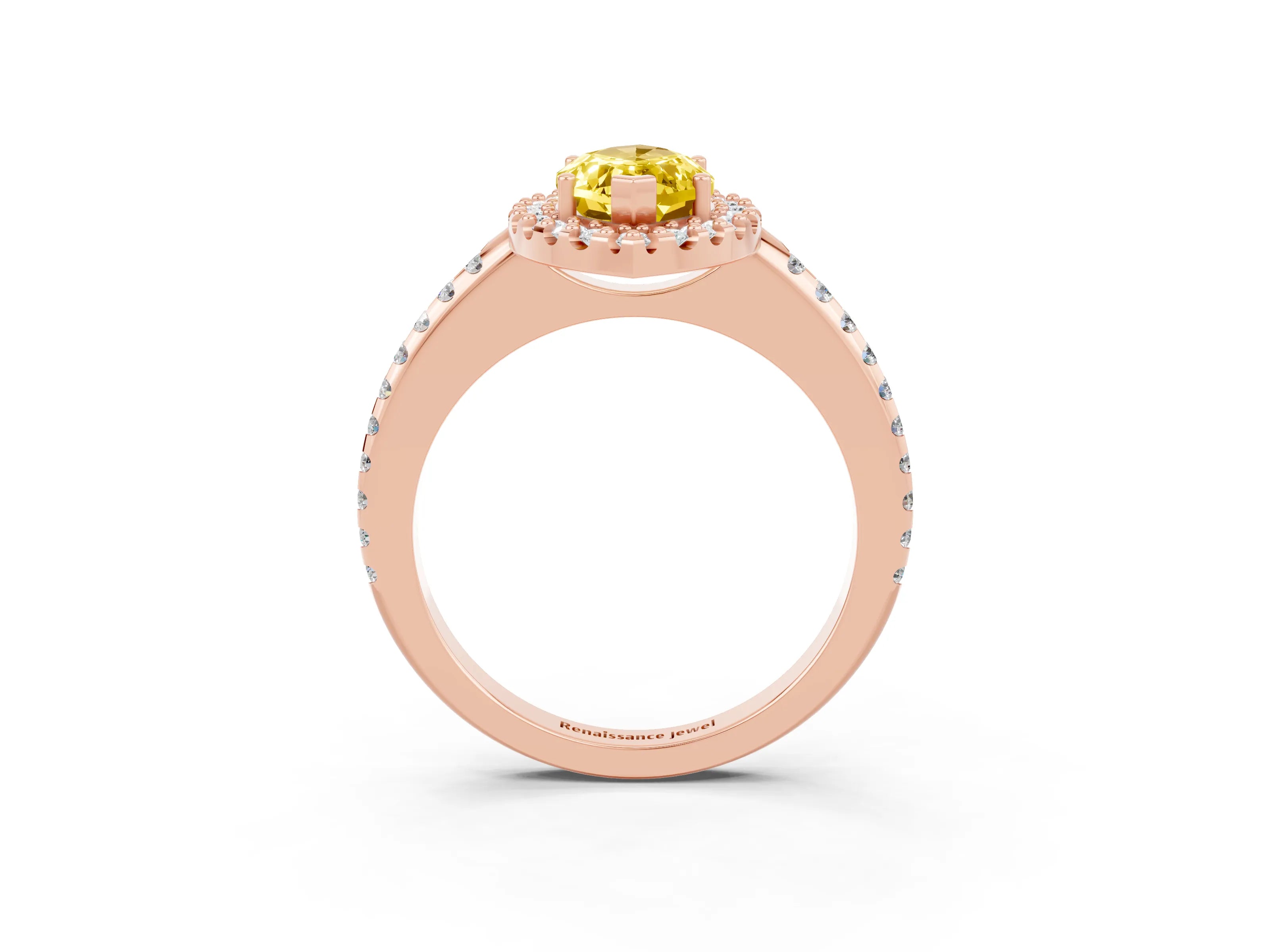 Rose gold Marquise Cut Yellow Sapphire Pavé Halo Ring with Four-Prong Setting_15