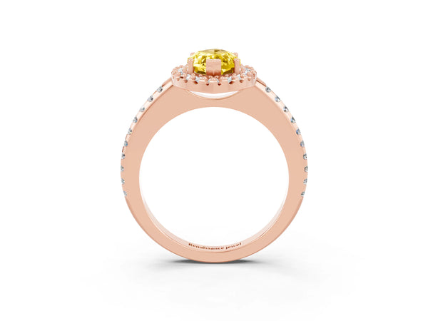 Rose gold Marquise Cut Yellow Sapphire Pavé Halo Ring with Four-Prong Setting