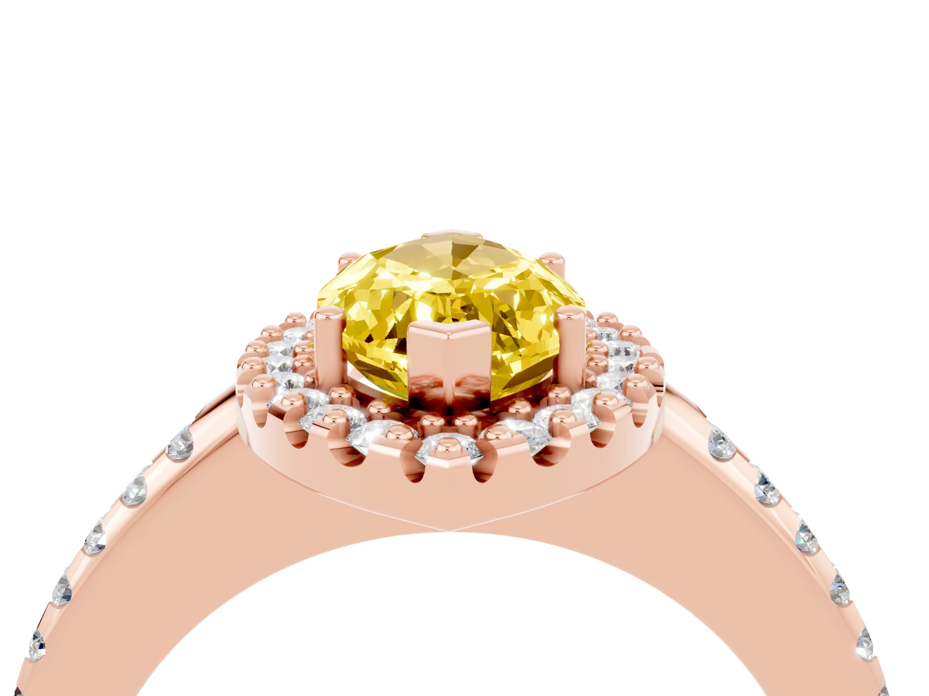 Rose gold Marquise Cut Yellow Sapphire Pavé Halo Ring with Four-Prong Setting_16