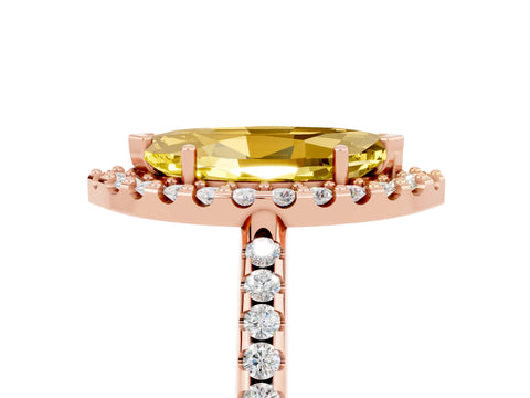 Rose gold Marquise Cut Yellow Sapphire Pavé Halo Ring with Four-Prong Setting_17
