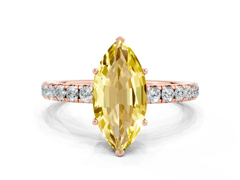 Rose gold Marquise Cut Yellow Sapphire Pavé Solitaire Engagement Ring with Four-Prong Setting_12